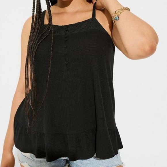 ❤️NWT VINTAGE TORRID CAMI - BLACK WOVEN EYELET SWING TANK - PLUS SIZE - Picture 1 of 14